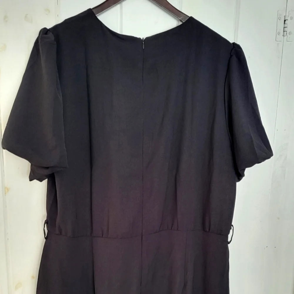 Pretty garden Puff Sleeve Wide Leg Belted Black Jumpsuit Size XL - Picture 5 of 15